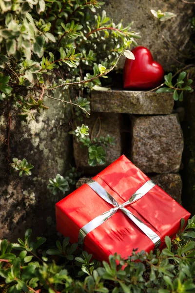Rockery Red Heart Present — Stock Photo, Image