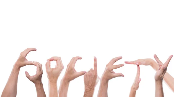 Πολλά Χέρια Σχηματίζουν Λέξη Κοινωνία — Φωτογραφία Αρχείου