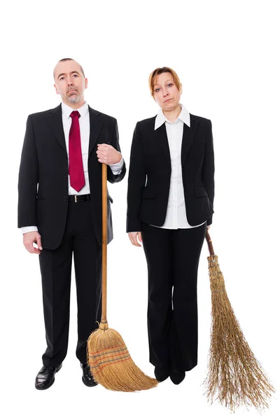 Group Business People Brooms Were Dismissed — Stock Photo, Image