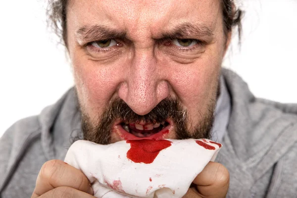 Retrato Homem Com Boca Sangrenta — Fotografia de Stock