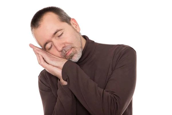 Uomo Caucasico Sta Dormendo Piedi — Foto Stock