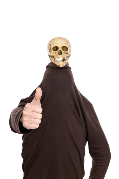 Man Witty Skull His Head Thumbs — Stock Photo, Image