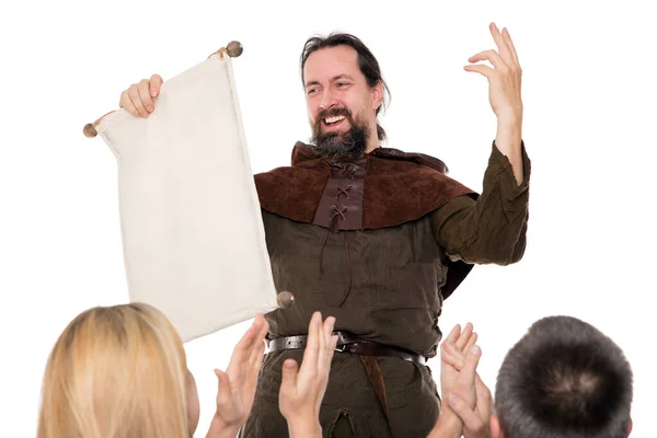 Medieval Man Deliver Speech Isolated White — Stock Photo, Image