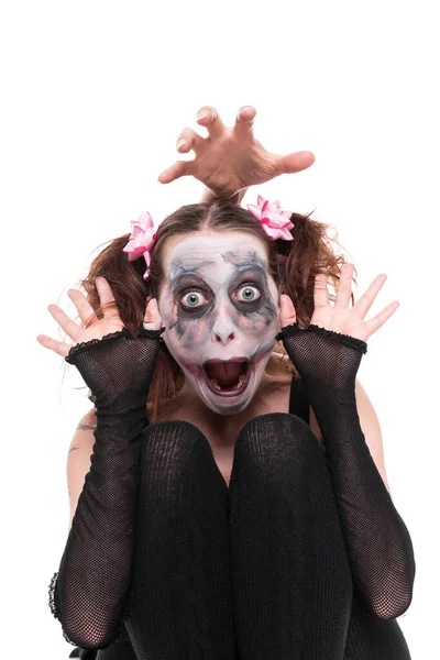 Funny Woman Creepy Makeup Front White — Stock Photo, Image