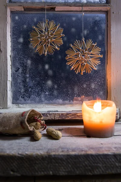 Decorazione Romantica Natale Una Finestra — Foto Stock