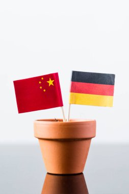 Bir saksıda Almanya ve Çin bayrakları