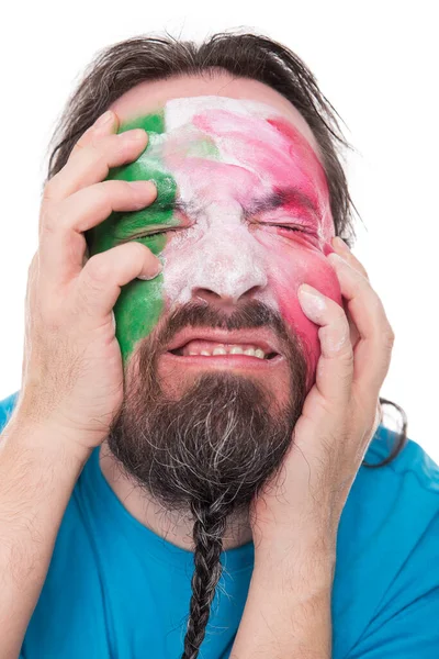 Eliminado Competição Ventilador Italiano Está Triste Chorando Isolado Branco — Fotografia de Stock