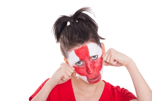 Female English Soccer Fan Looking Sad Isolated White — Stock Photo, Image