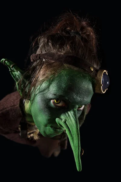 Angry Goblin Costume Halloween Carnival Season Black Background — Stock Photo, Image