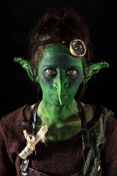 Green Goblin Funny Details Black Background Portrait — Stock Photo, Image