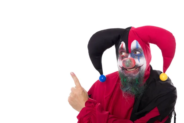 Een Griezelige Clown Zien Copyspace Geïsoleerd Wit — Stockfoto