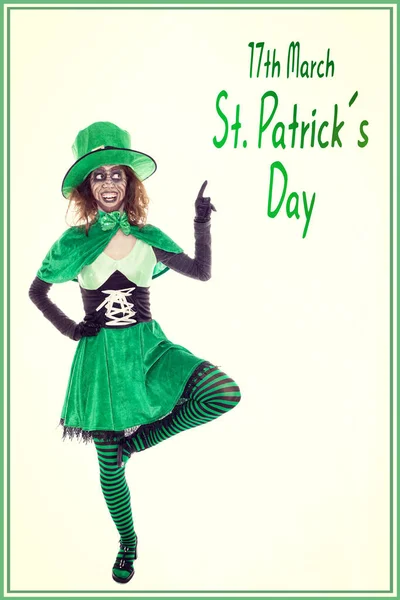 Funny Green Leprechaun Showing Text 17Th March Patricks Day Vintage — Stock Photo, Image