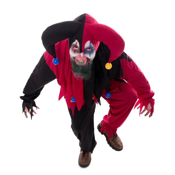 一个邪恶小丑的画像 与白人隔离 万圣节和恐怖的概念 — 图库照片