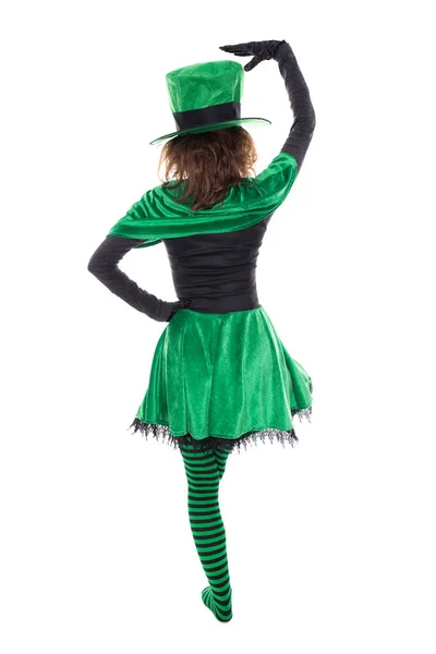 Back View Dancing Leprechaun Isolated White Concept Ireland Patricks Day — Stock Photo, Image