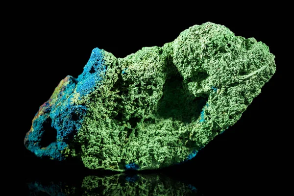 Malachite Azurite Gemme Pierre Minérale Brute Fond Noir Reflets — Photo