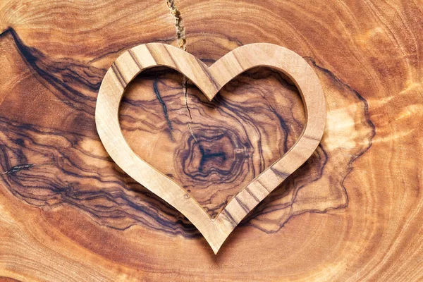 Wooden Heart Wooden Background Horicontal White Vignette Lot Copyspace — Stock Photo, Image