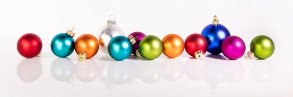 Bannière Avec Boules Noël Devant Fond Blanc — Photo