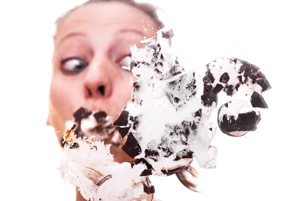 Woman Smashed Chocolate Marshmallow Pane — Stock Photo, Image