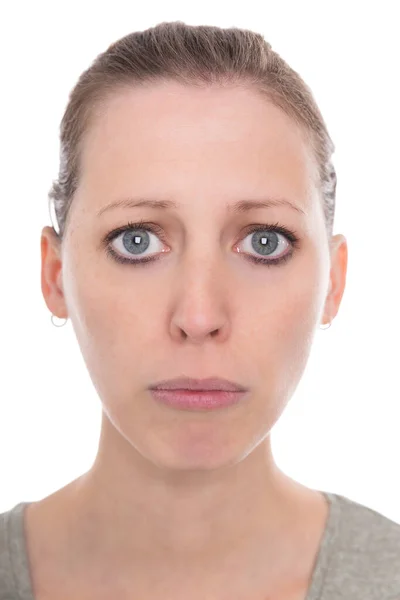 Young Woman Unhappy Sadly Gloomy Isolated White — Stock Photo, Image