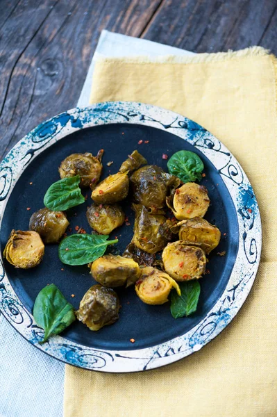 Brotes Bruselas Horno Con Cúrcuma — Foto de Stock