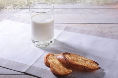 Sabah Kahvaltı ekmek tost ve süt bardakta portakal reçeli ile ayarlama.