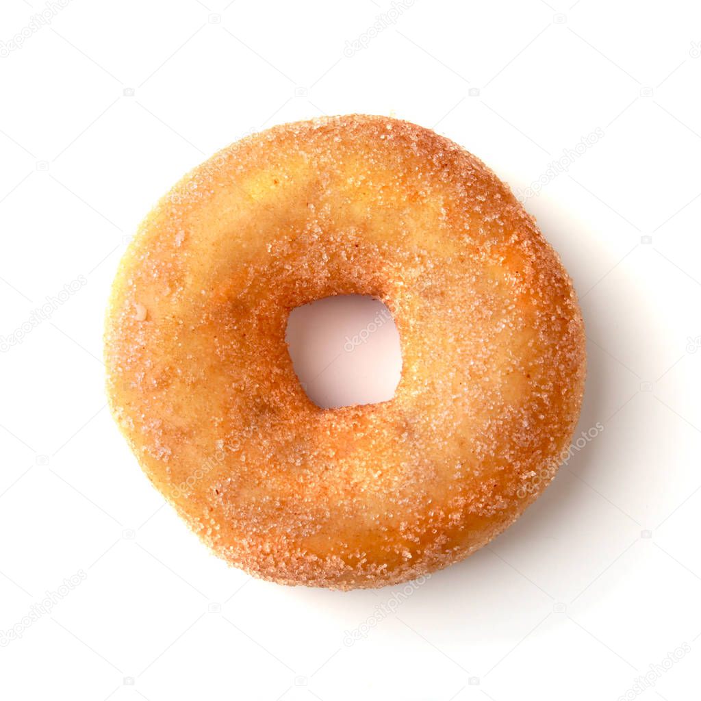 assorted delicious homemade doughnuts in the glaze, colorful sprinkles and nuts isolated on white background.