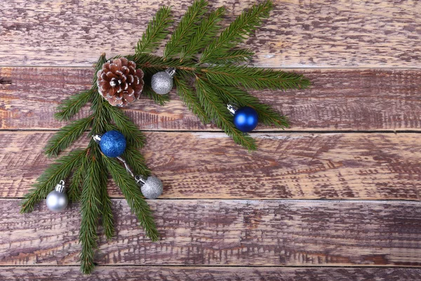 Kerstballen Geschenkdozen Houten Achtergrond New Year Boom Ballen Decoratie Voor — Stockfoto