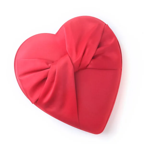 Día de San Valentín concepto de vacaciones fondo. Caja de regalo roja en forma de corazón. Vista superior . — Foto de Stock