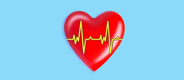 Concepto de salud y medicina. primer plano de corazón rojo con línea ecg sobre fondo azul . —  Fotos de Stock