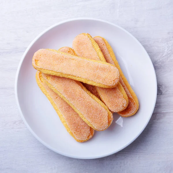 Galleta. ingrediente para pastel de tiramisú casero en primer plano . — Foto de Stock