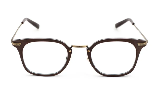 Brýle Pro Pohled Hnědé Barvě Bílém Pozadí Straně Zobrazit — Stock fotografie