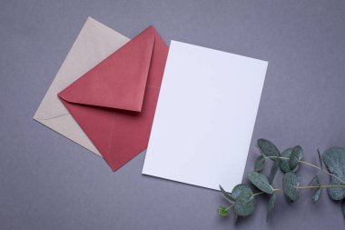 Gri arkaplan görünümünde mevcut kart ve yeşil bitki