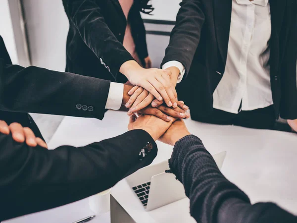 stock image Close up hands of business team in meeting room,teamwork concept.