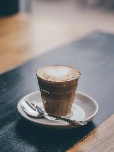 Káva Latte Dřevěný Stůl Café — Stock fotografie