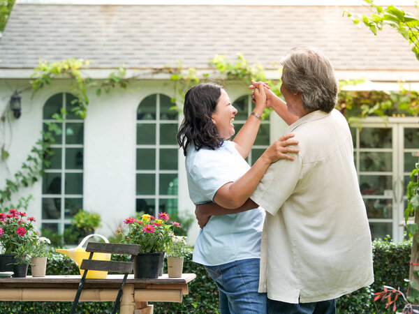 Senior Couple Laughing Together Home Garden Royalty Free Stock Images