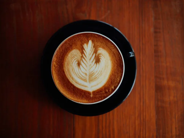 Tampilan Atas Kopi Latte Art Kafe Warung Kopi — Stok Foto