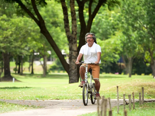 Senior Paar Cyling Park Health Zorg Concept — Stockfoto