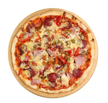 Deniz ürünleri üzerine beyaz izole lezzetli pizza