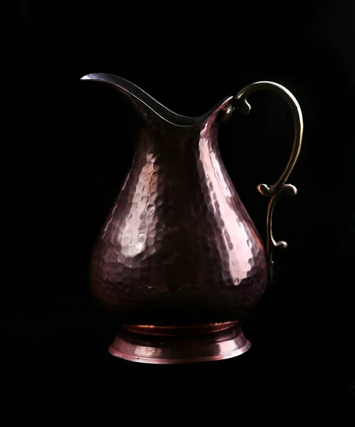 Copper Jug Isolated Black Background — Stock Photo, Image