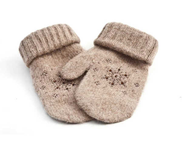 Beige Mittens Close — Stock Photo, Image