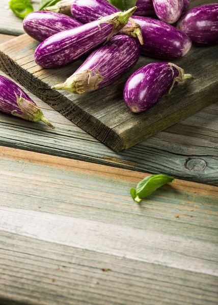 Haufen kleiner Auberginen oder Auberginen — Stockfoto