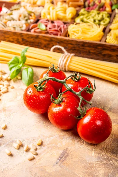 新鲜的西红柿意大利面食酱自制经典 — 图库照片