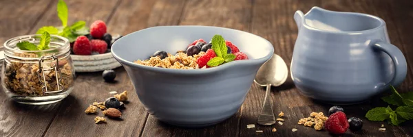 Oat granola with berries and yoghurt — Stock Photo, Image
