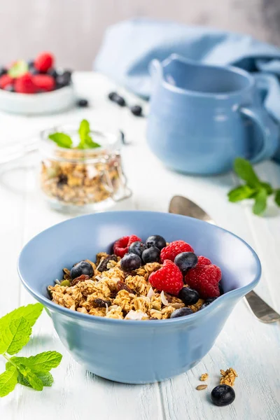 Oat granola with berries and yoghurt — Stock Photo, Image