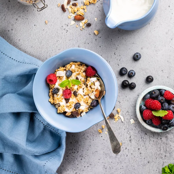Oat granola with berries and yoghurt — Stock Photo, Image