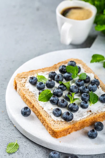 Sandwich with goat cheese and blueberries — Stock Photo, Image