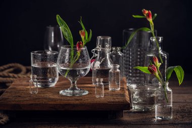 Cam vazo içinde kırmızı çiçekler