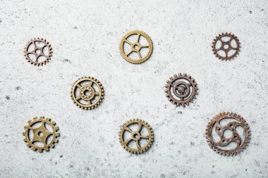 Pirinç dişli jantlar, steampunk arka plan
