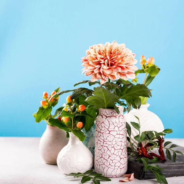 Vase avec de belles fleurs de chrysanthème sur la table lumineuse — Photo