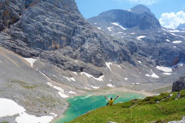 Unterer Eissee yaz aylarında Salzkammergut bölge, Europe Simonyhutte Avusturya Alpleri'nde yakın Dachstein buzul altında